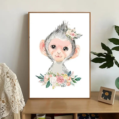 6pcs Cute Animal Flower Wall Art Posters 12x8inch