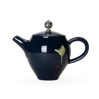 Custom Blue Glazed Ceramic Teapot for Tea Brewing