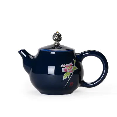 Custom Blue Glazed Ceramic Teapot for Tea Brewing