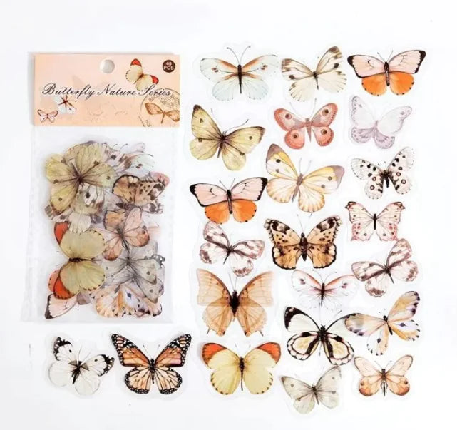 Butterfly Nature Series PET Sticker Bag – Retro & Fresh Decorative Stickers for Notebooks