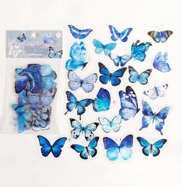 Butterfly Nature Series PET Sticker Bag – Retro & Fresh Decorative Stickers for Notebooks