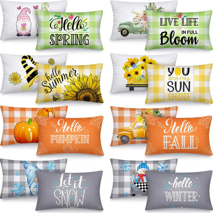 Tatuo 16 Set Seasonal Pillow Covers Holiday Pillow Covers Winter Spring Valentine Gnome Flower Decorative Pillows Cases Farmhouse Cushion Cover for Holiday Home Couch Sofa Decor(12 x 20 InchesPlaid)
