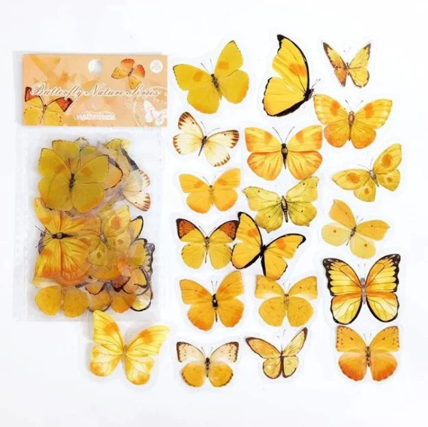 Butterfly Nature Series PET Sticker Bag – Retro & Fresh Decorative Stickers for Notebooks