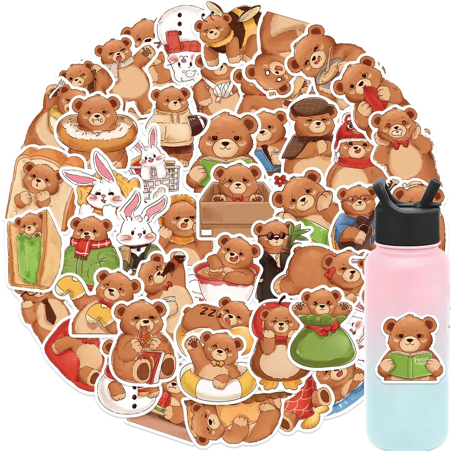 50pcs Adorable Healing Cute Bear Stickers for Kids: Cute & Soothing Designs Ideal for Scrapbooking Decorating Journals Laptop.Exquisite Party Gifts Suitable for Children