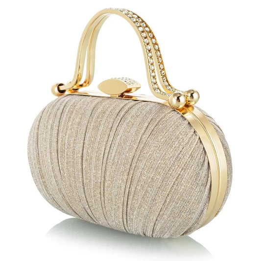 YYW Rhinestone Clutch Purses For Women Evening Handbag Pleated Glitter Bag for Wedding Party (Champagne Color)