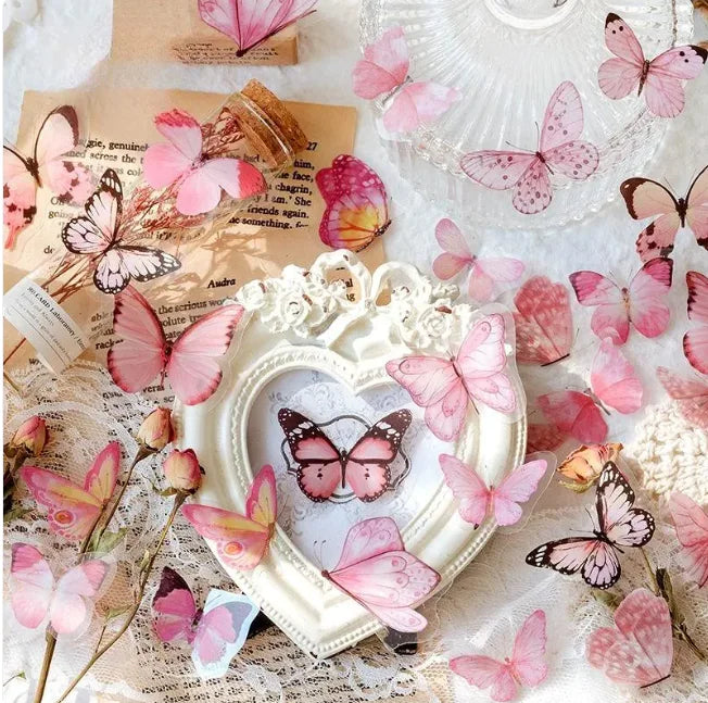 Butterfly Nature Series PET Sticker Bag – Retro & Fresh Decorative Stickers for Notebooks